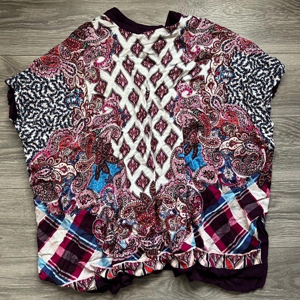 Chico’s Ruana Tunic Vest Mixed Paisley Plaid Print Purple Size L/XL - Picture 6 of 6